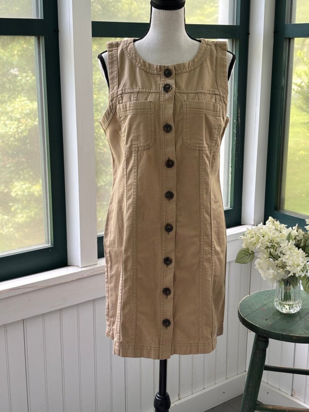 LOFT | Khaki Button-Front Utility Shift Dress | Size 4 | NWT